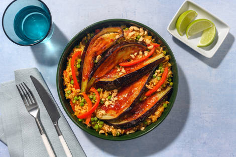 Sticky Sambal Aubergine & Malaysian Style Spiced Rice