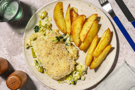 Seehecht in Spinat-Lauch-Sauce aus dem Ofen