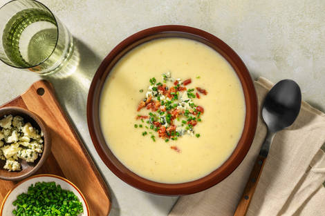 Leek and Potato Soup with Cashel Blue® Cheese and Chorizo