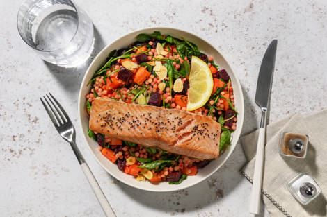 Sour Cherry Salmon on Jewelled Pearl Couscous