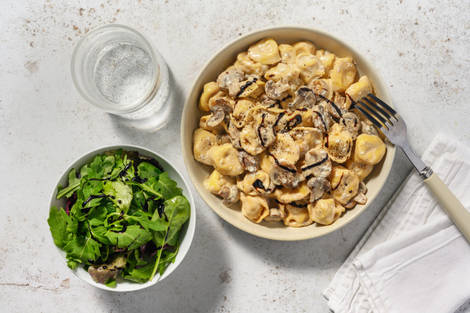 Ham Tortelloni in Creamy Mushroom Sauce