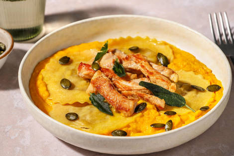 Girasoli in Hokkaido-Soße mit extra Bio-Schweinestreifen