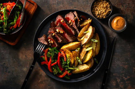 Korean Glazed Sirloin Steak and Sesame Wedges