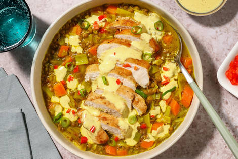 Bio-Hähnchenbrust auf Curry-Linsengemüse