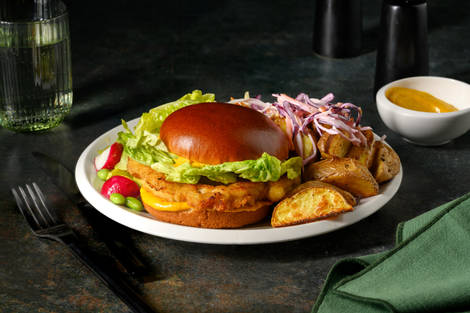 Crispy Chicken Katsu Burger and Wedges