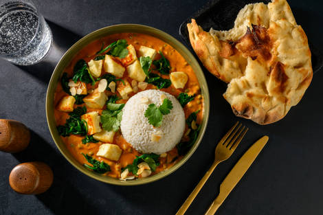 Ultimate Matar Saag Paneer and Garlic Naan