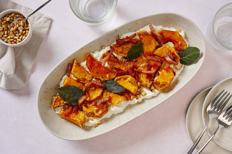Maple-Bacon Butternut Squash on a Bed of Ricotta