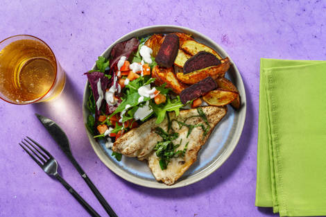 Greskinspirert sitrus- og basilikumstekt hyse