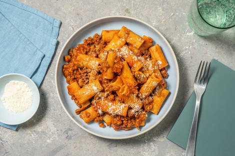 Spicy Harissa Beef and Pork Rigatoni