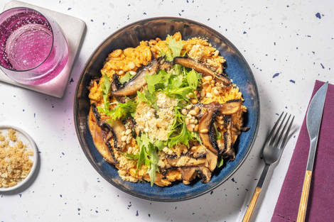 Krämig tomat-orzotto med extra kycklingbröstfilé 