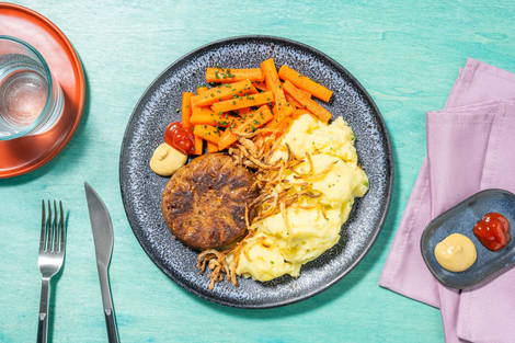 Vegane Beyond Meat Frikadelle mit Zwiebelsoße		
