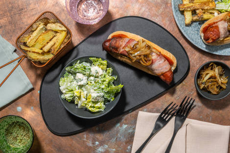 Bacon Wrapped Hot Dog and Cheesy Chips