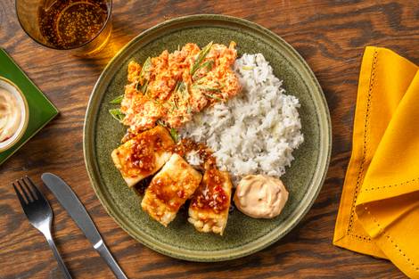 Asiatisch glasierter Seelachs auf Sesamreis