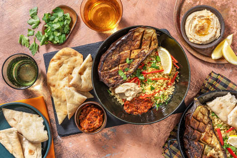 Aubergine met Midden-Oosterse kruiden en zelfgemaakte muhammara