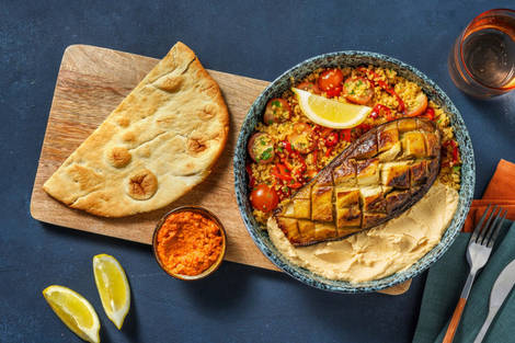 Aubergine met Midden-Oosterse kruiden en zelfgemaakte muhammara