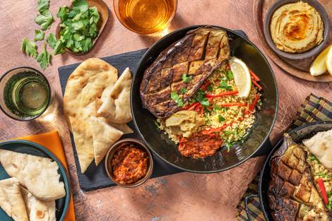 Aubergine met Midden-Oosterse kruiden en zelfgemaakte muhammara