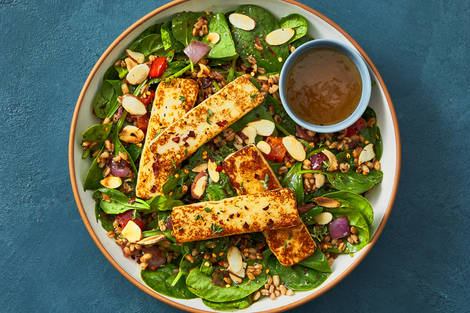 Warm Farro, Chicken Breast and Halloumi Salad