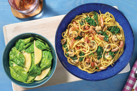 Creamy Bacon, Mushroom & Cheese Spaghetti