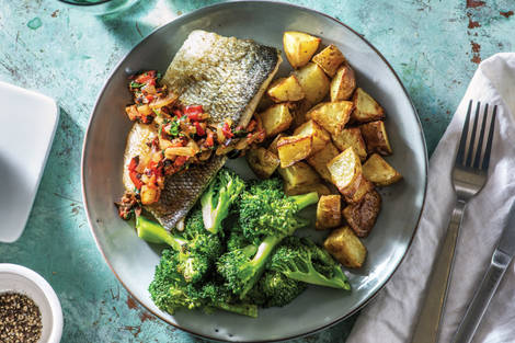 Barramundi & Roast Capsicum-Olive Salsa