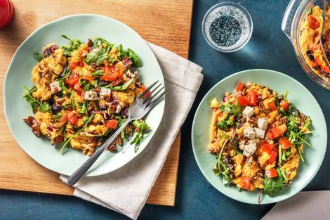 Zoete-aardappelstamppot met kruidenkaasblokjes