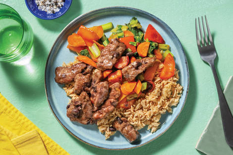 Black Bean Pepper Beef & Brown Rice