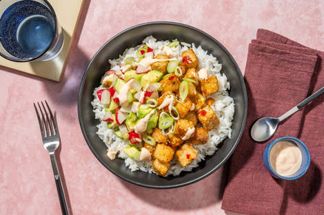 Bang Bang Chicken Tender and Tofu Bowls