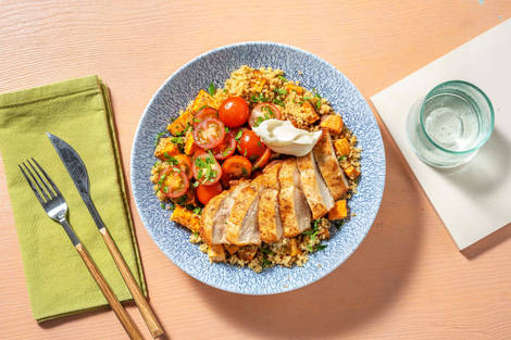 Roasted Shawarma-Spiced Chicken and Bulgur