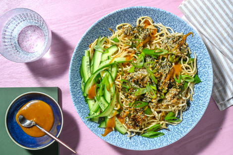 Bowl de brocoli pané et nouilles