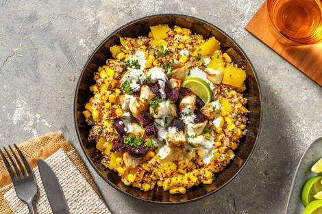 Bowl Peruano! Quinoa mit Topinambur &  Jalapeño-Soße