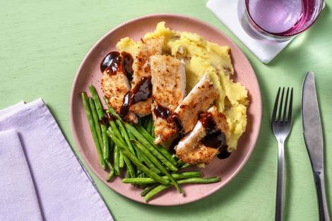Breaded Chicken, Mash and Green Beans