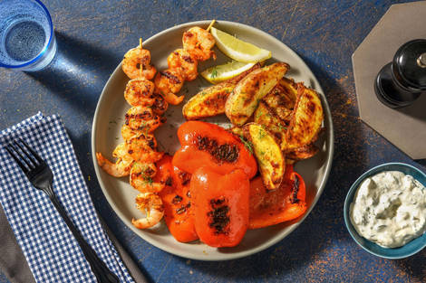 Brochettes de crevettes  et sauce ail et aneth