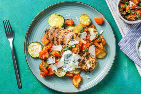 Bruschetta-Poulet mit Ofengemüse