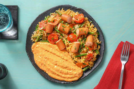 Bunter Reis mit Wiener Würstchen