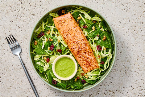 Saumon poêlé à la sauce déesse verte