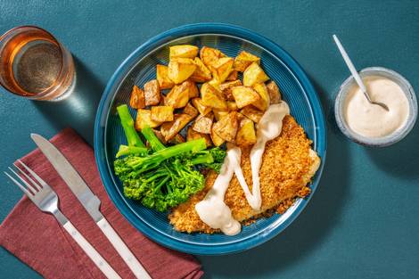 Cajun Crumbed Hake and Paprika Potatoes