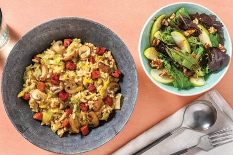 Caramelised Bacon, Chorizo & Mushroom Risotto