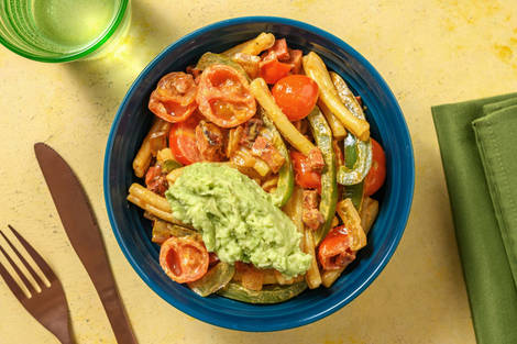 Casarecce au chorizo et pesto d'avocat