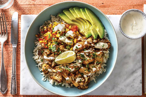 Roasted Cauliflower Burrito Rice Bowl