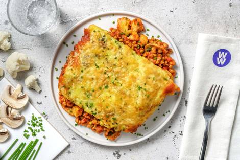 Cauliflower, Mushroom and Harissa Lentil Pie