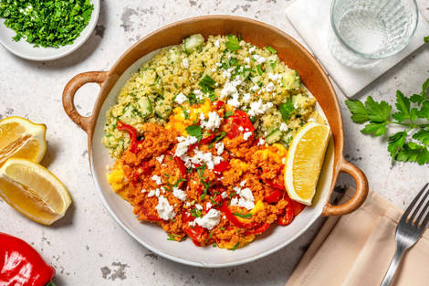 Scrambled shakshuka met feta