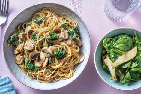Creamy Bacon, Mushroom & Cheese Spaghetti