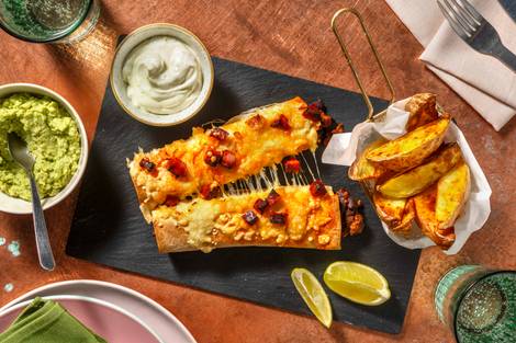 Cheesy Chorizo Topped Beef Enchiladas