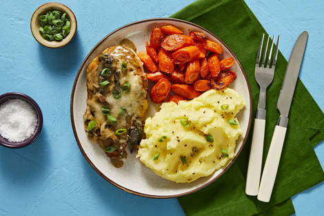 Cheesy Smothered Mushroom Chicken