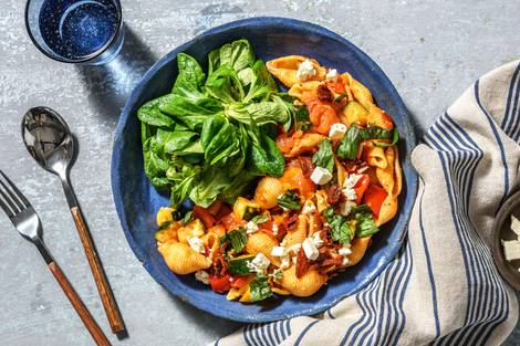 Conchiglie au pesto rouge et fromage grec