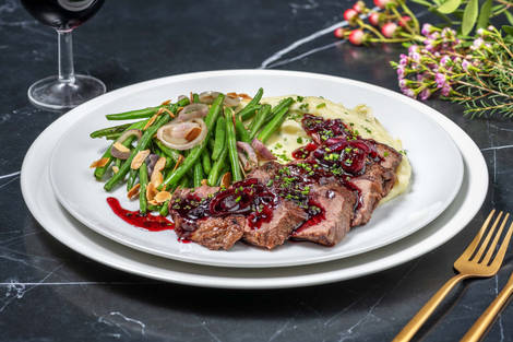 Contre-filet de bœuf et réduction balsamique-bleuets