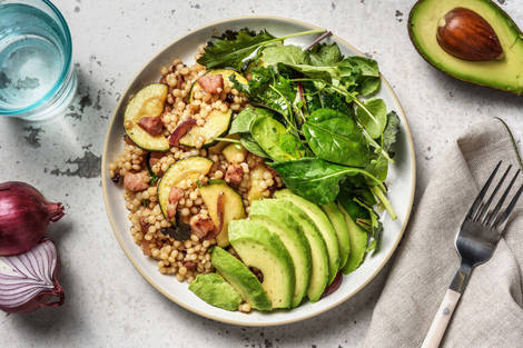 Couscous perlé et courgette aux lardons et chutney de canneberges