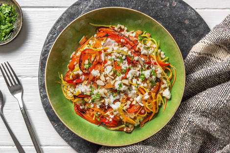 Parelcouscous met geroosterde paprika en witte kaas