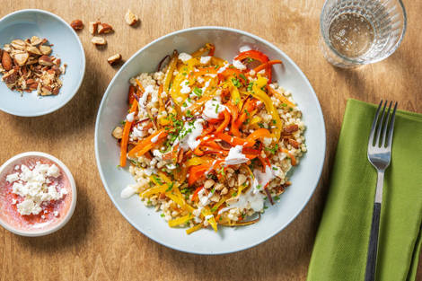 Parelcouscous met geroosterde paprika en witte kaas