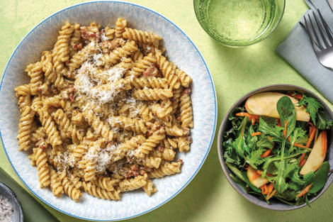 Creamy Bacon & Basil Pesto Fusilli