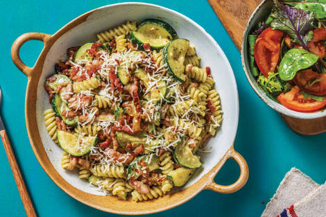 Creamy Pesto Bacon Fusilli